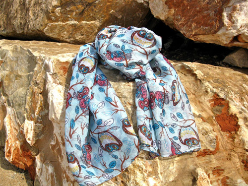 Owl scarf ~ light blue