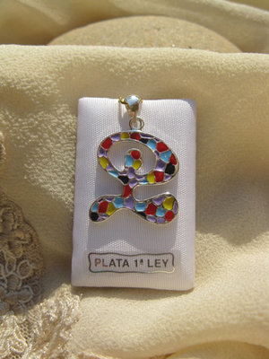 Indalo pendant ~ enamel + silver, dancing large