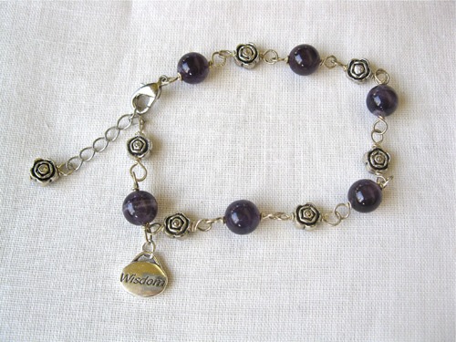 Amethyst charm bracelet, WISDOM