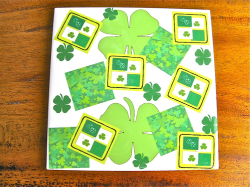 Lucky clover + shamrock tile coaster ~ lime
