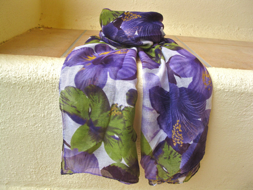 Lovely lily flower scarf ~ dark purple &amp; green