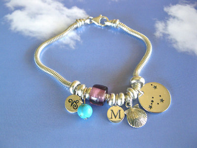 Zodiac charm bracelet, sterling silver