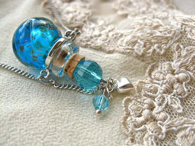 Lourdes water jewellery ~ glass vial necklace ~ turquoise