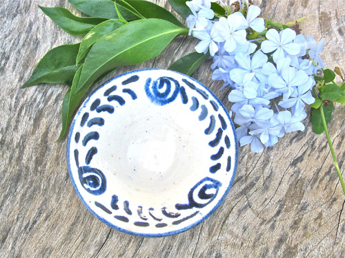 Spanish ceramic bowl ~ blue swirls