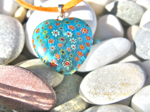 Heart necklace ~ aqua glow