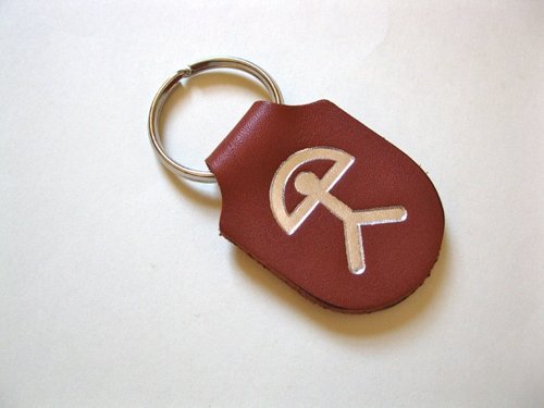 Indalo keyring  ~ Spanish leather, silver embossed, Choose colour: Tan