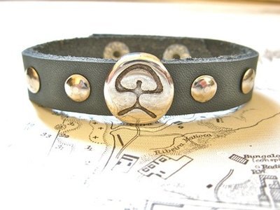 Indalo charm bracelet ~  leather strap, grey