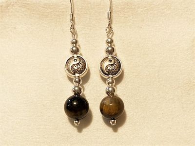 Calming gift for anxiety and stress - Tigers Eye Yin Yang earrings