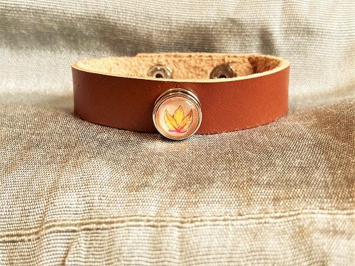 Bodhi leaf bracelet for mental wellbeing -Orange/Yellow on BROWN leather