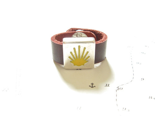Camino de Santiago symbols ring - leather 10mm