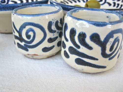Chupito cup shot glass PAIR ~ blue swirls