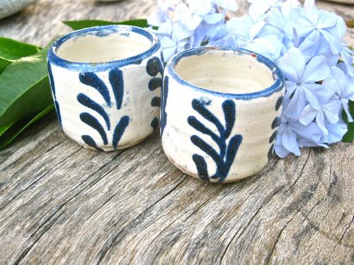 Chupito cup shot glasses ~ blue palms, SET OF 2