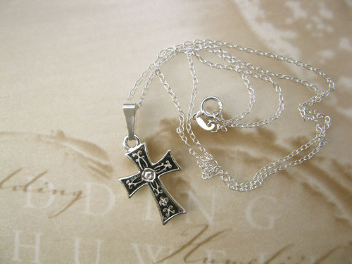 Damascene cross necklace ~ small silver