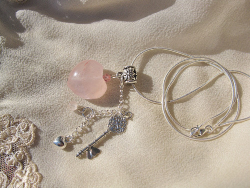 Key to my heart necklace ~ rose quartz