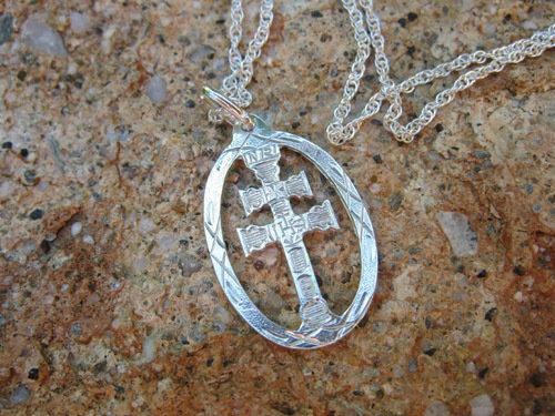 Caravaca cross necklace ~ oval, silver