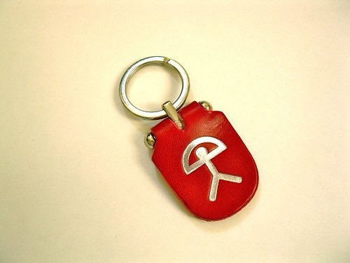 Indalo keyring  ~ Spanish leather, embossed, Choose colour: Berry, silver Indalo