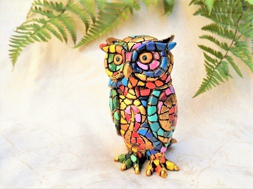 Spanish ceramic guardian Owl figurine, golden ~ Rodrigo