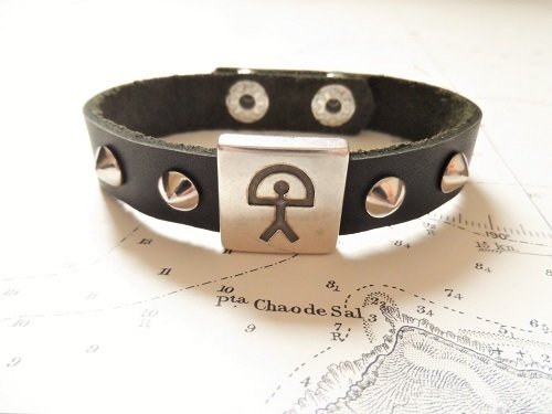 Indalo charm bracelet ~  black leather strap