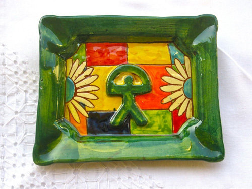 Ceramic dish / ashtray with Indalo symbol - green