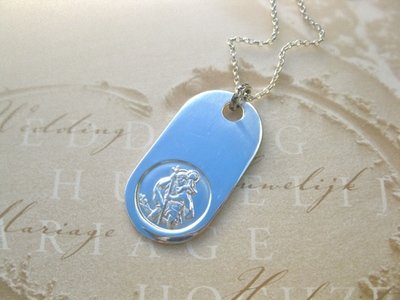 St Christopher dog tag necklace - solid 925 silver, for safe travels