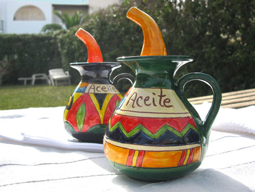 Spanish ceramic olive oil pourer ~ Indalo
