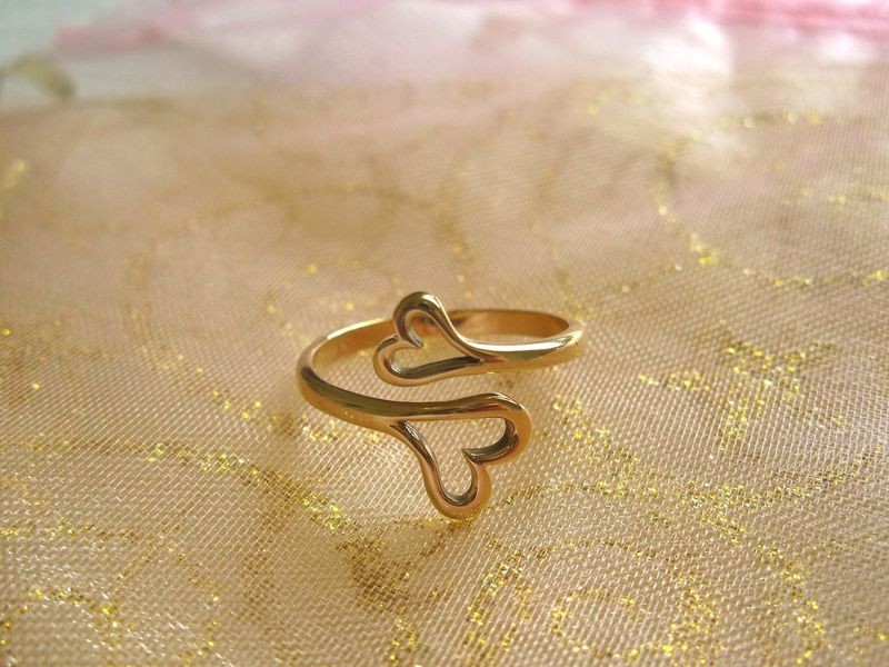 Natural bronze double-heart ring ~ adjustable