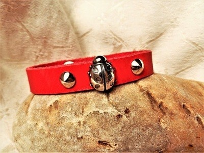 Ladybird lucky charm bracelet ~ leather