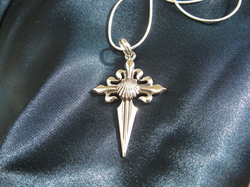 St James cross + scallop shell necklace, sterling silver, large