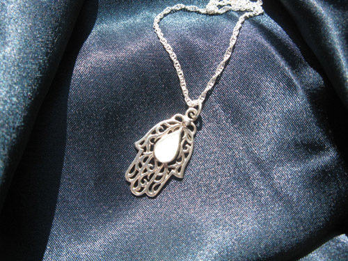 Hamsa Hand of Fatima pendant ~ iceberg, teardrop