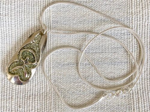 Indalo pendant - chunky metal ~ embossed Indalo, Choose necklace type: Silver-plated snake chain 45cm