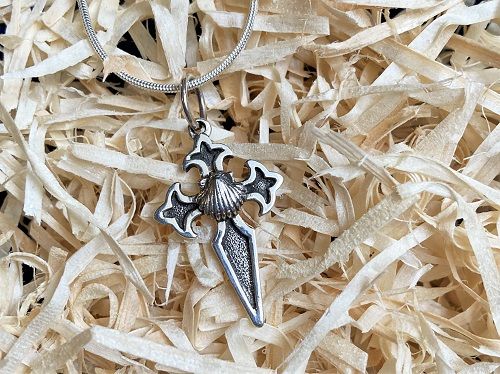 St James cross with scallop shell necklace ~ two-tone, silver