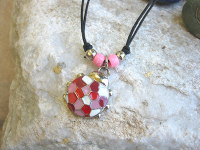 Ladybird charm necklace ~ enamel mosaic