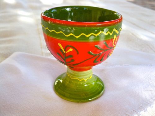 Spanish ceramic egg cup ~ honeysuckle, Colour choice: Green &amp; Red