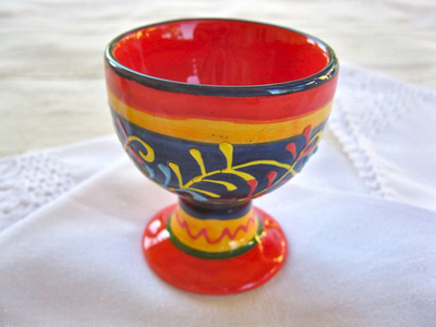 Spanish ceramic egg cup ~ honeysuckle