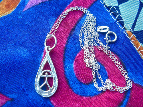 Indalo necklace ~ hammered + etched teardrop