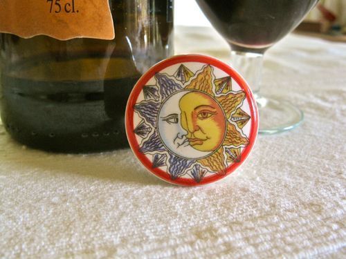 Spanish ceramic wine stoppers ~ sun series, Choose colour: Red rim sun/moon