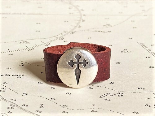 Camino de Santiago symbols ring - leather 13mm, Choose Camino symbol: Burgundy leather, St James cross
