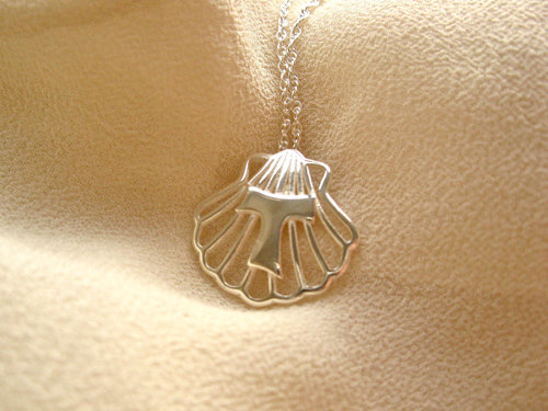 Tau Cross on scallop shell necklace