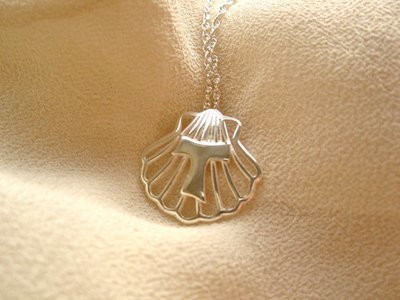 Tau Cross on scallop shell necklace