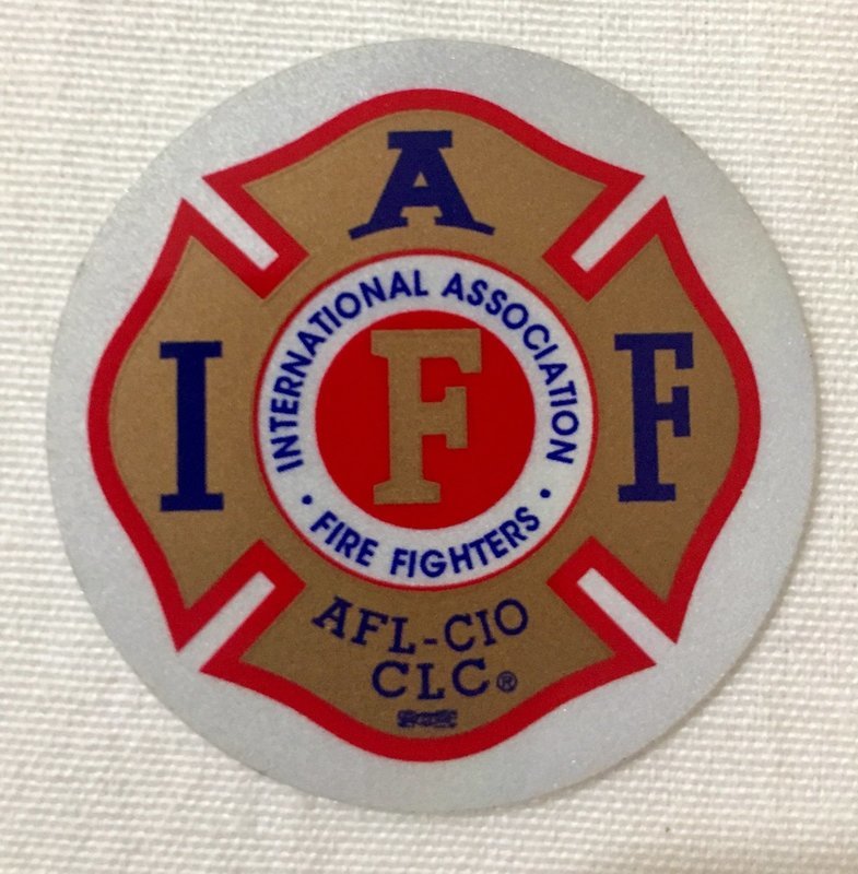 Helmet Sticker IAFF Gold Red Blue
