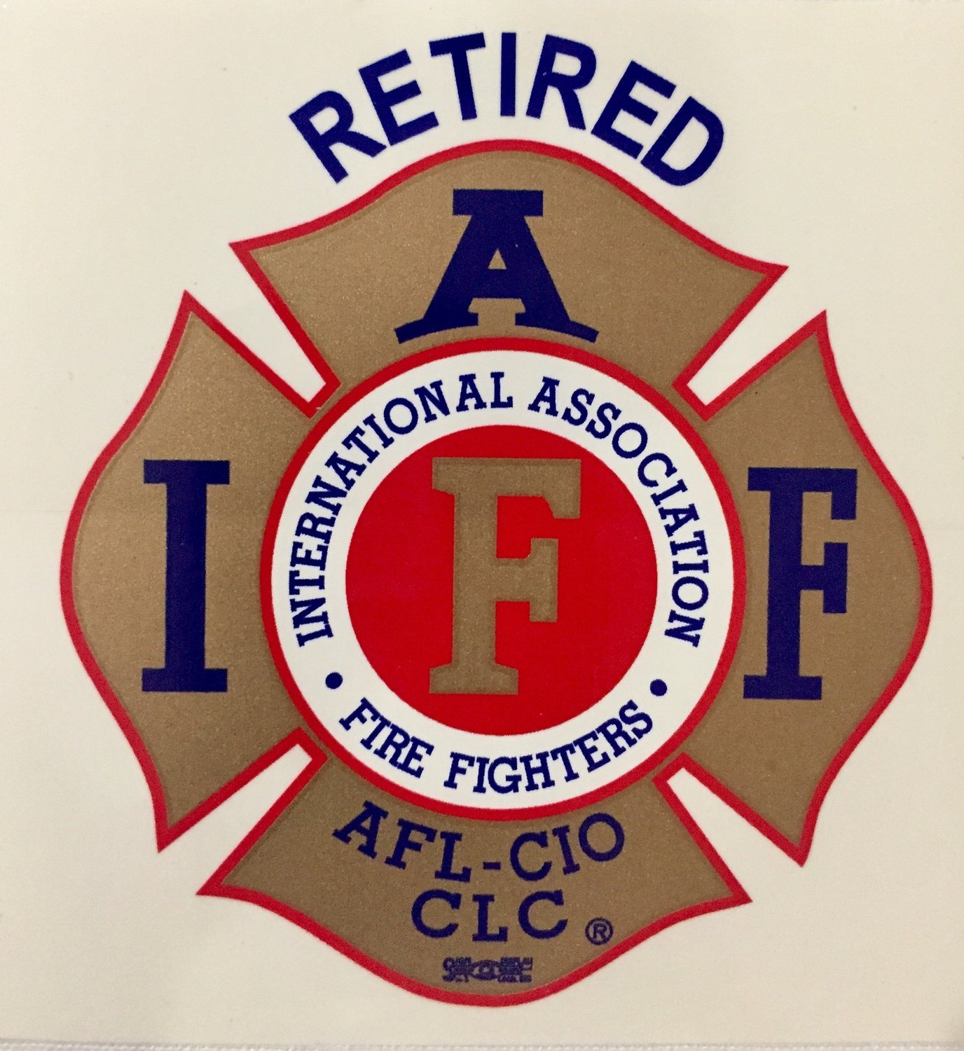 Vehicle Sticker IAFF Gold Red Blue - Retired