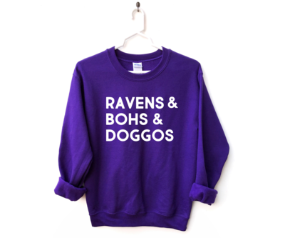 Ravens & Bohs & Doggos Purple Fleece Crewneck Sweatshirt
