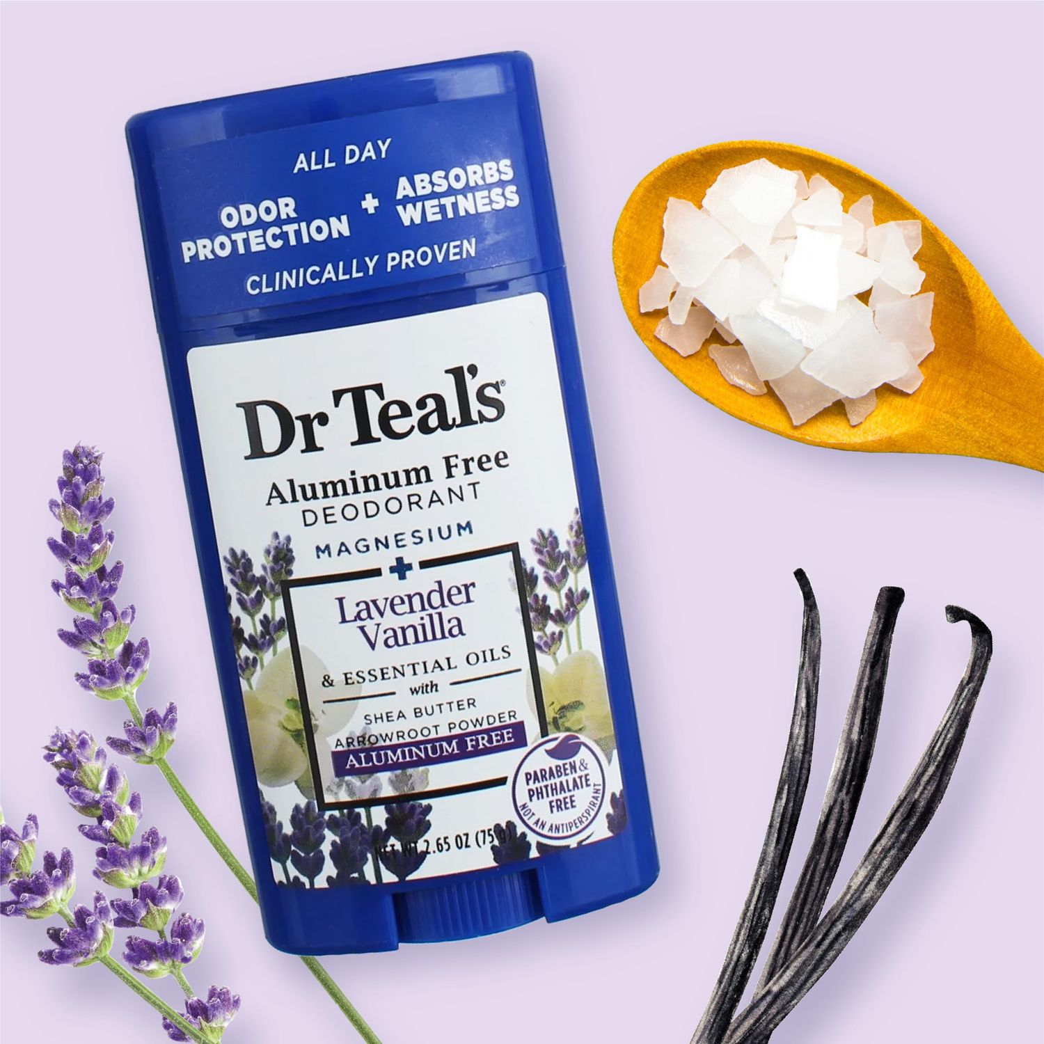 Dr Teal's Aluminum Free Deodorant, Magnesium + Lavender Vanilla  &amp; Essential Oils