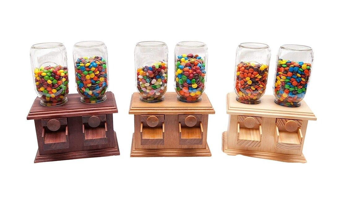 Wood Double Candy Dispenser - Stained - Choose your stain color