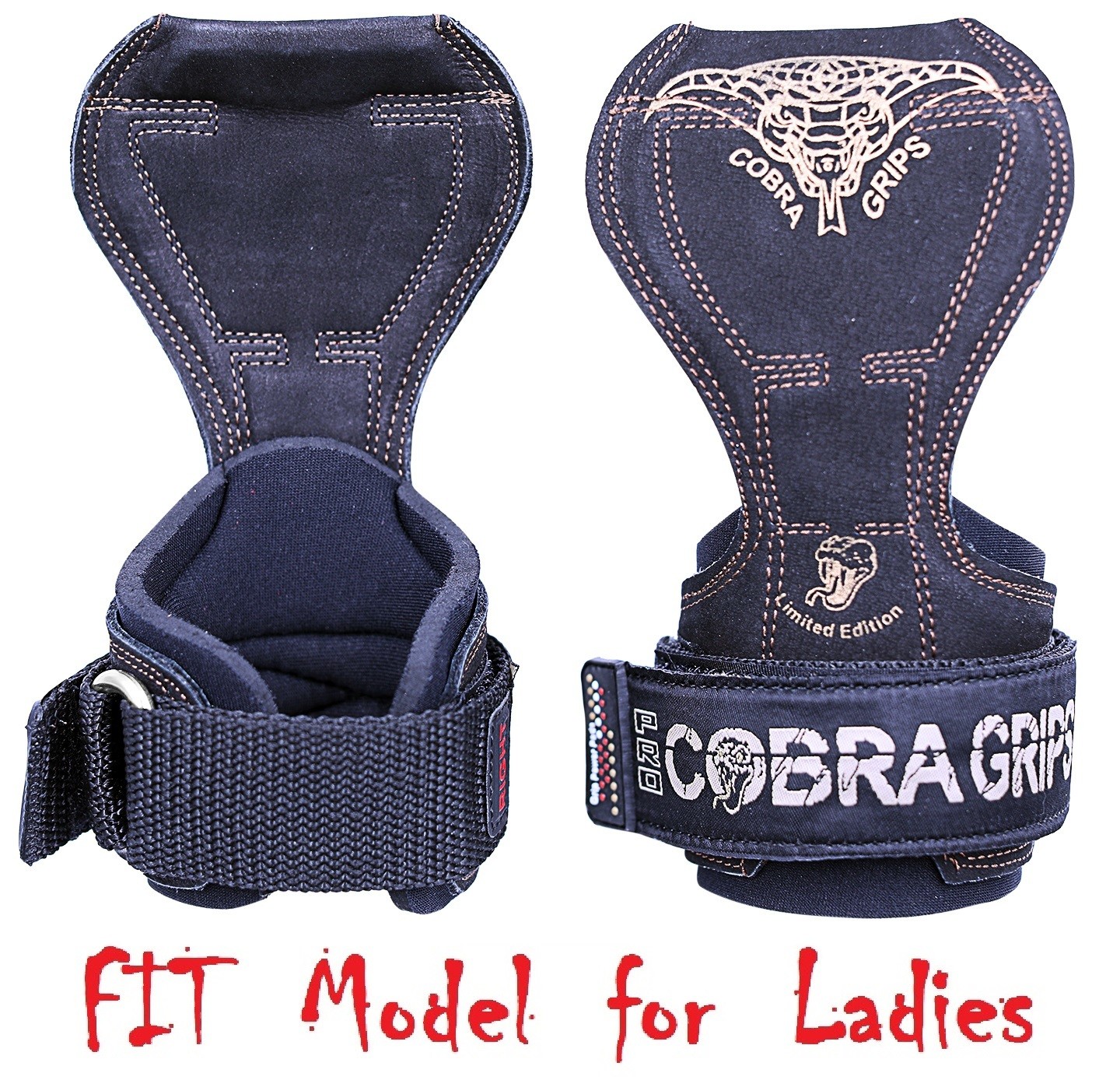 Cobra Grips FIT BLACK LEATHER Weight Lifting Straps Hooks Alternative, Power Lifting