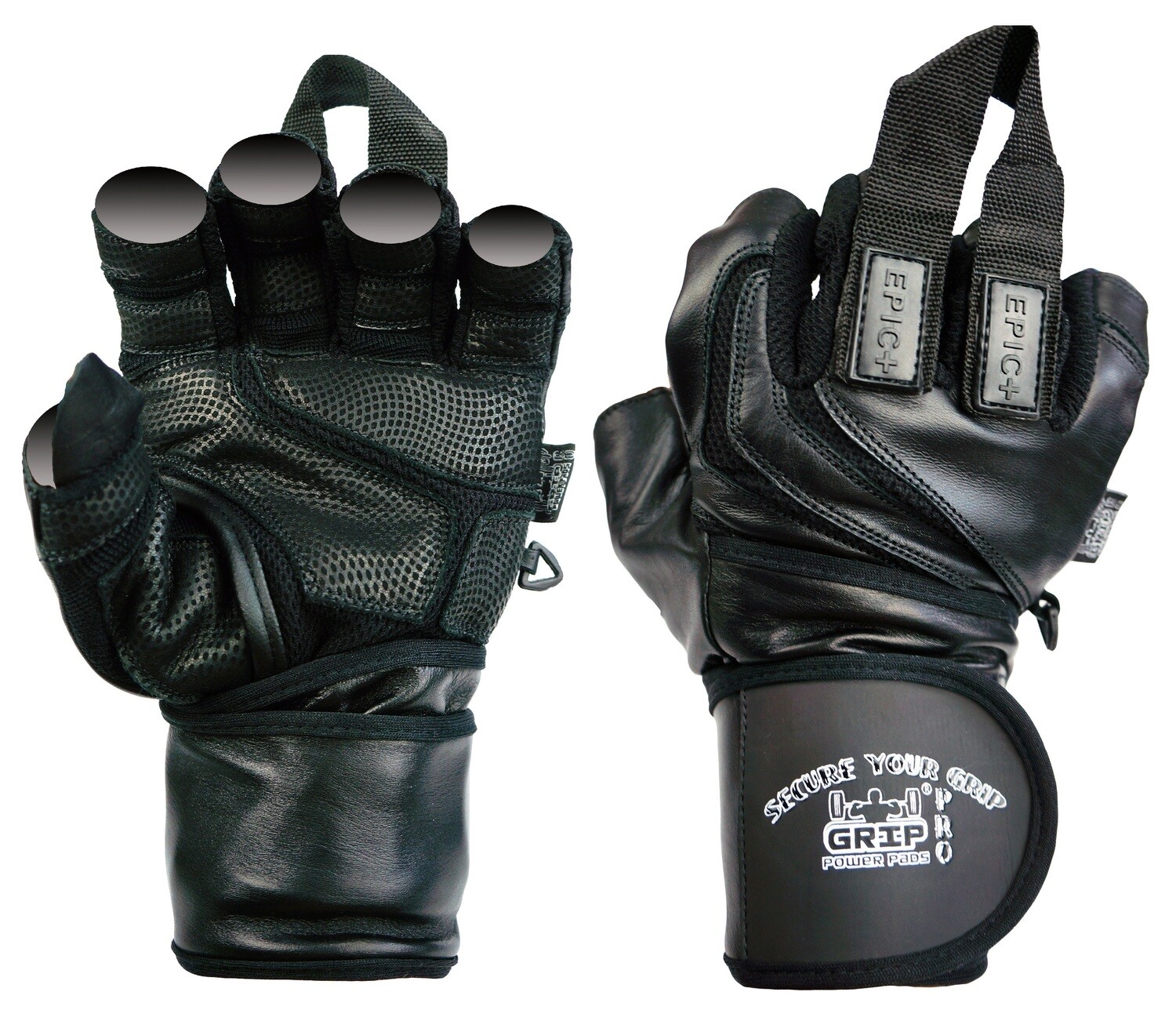 Epic Leather Gym Gloves with Built in 2&quot; Wide Wrist Wraps Best Grip &amp; Design for Weightlifting Power Lifting Bodybuilding &amp; Strength Training Workout Exercises