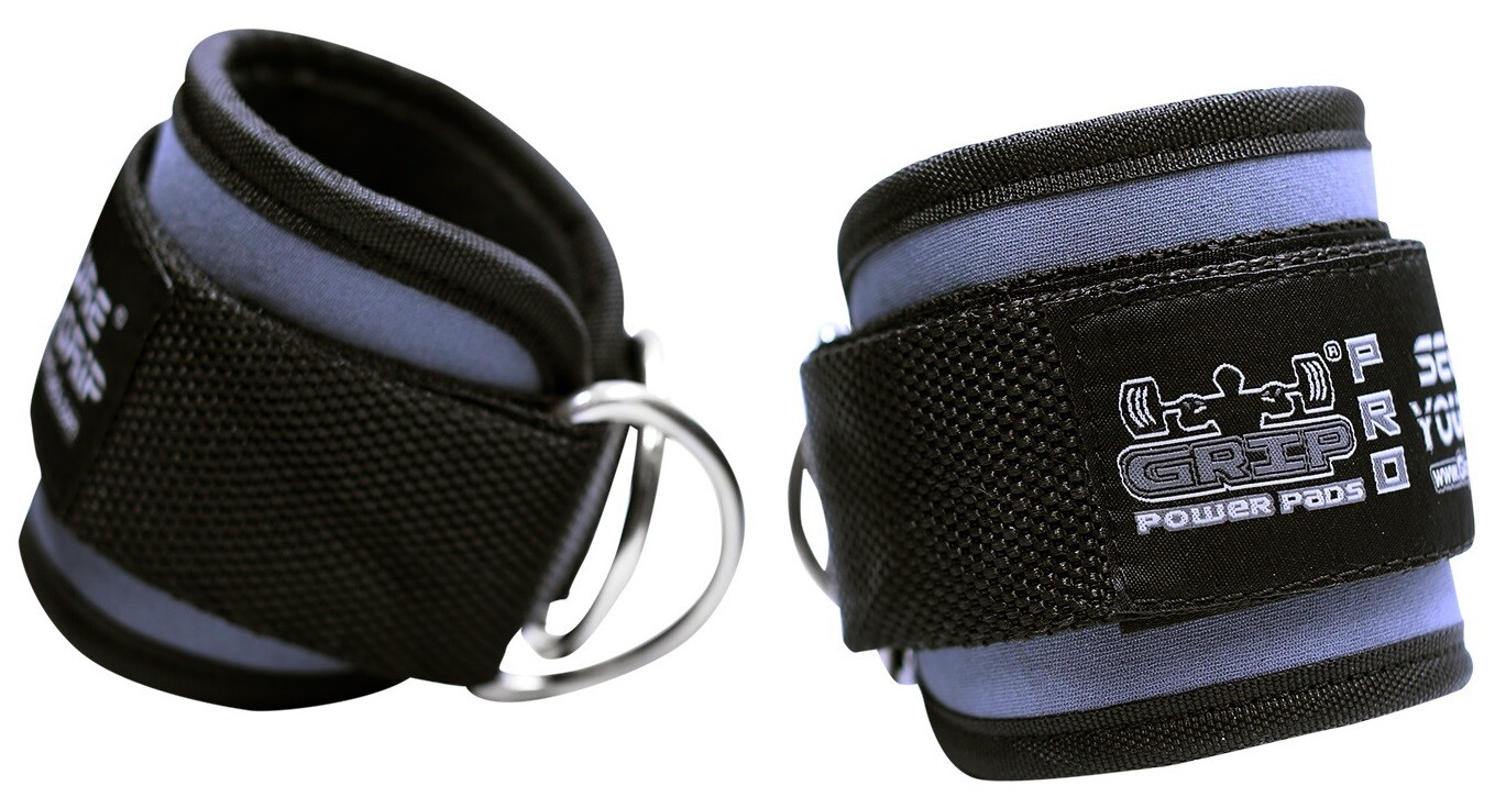 Gray  Ankle Straps for Cable Machines Double D-Ring Adjustable Neoprene Premium Cuffs to Enhance Legs, Abs &amp; Glutes For Men &amp; Women