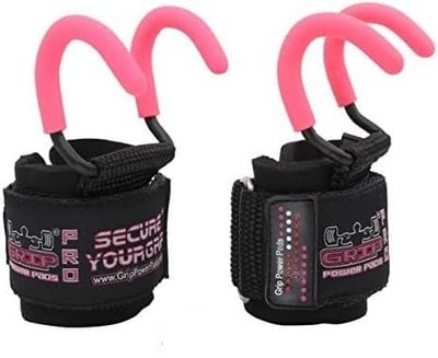 Weight Lifting Rod Hooks FIT Model Neoprene Padded Wrist Wraps Set of 2