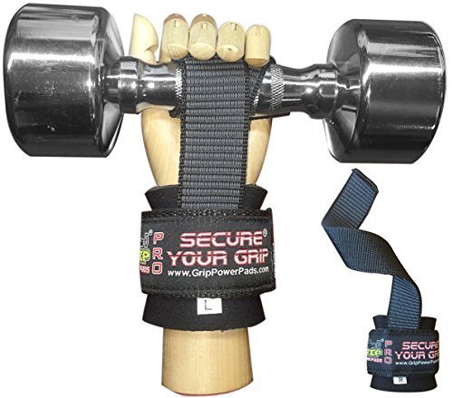 Heavy Duty Lifting Straps Neoprene Padded 1 Pair Wrist Wraps & Rubbery Grip Support Straps with Cotton Coated Rubber on One Side 