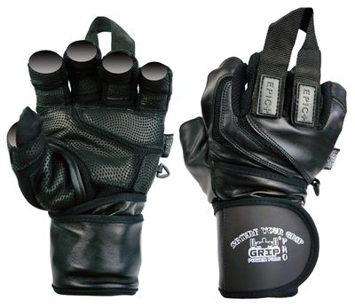 Epic Leather Gym Gloves with Built in 2&quot; Wide Wrist Wraps Best Grip &amp; Design for Weightlifting Power Lifting Bodybuilding &amp; Strength Training Workout Exercises
